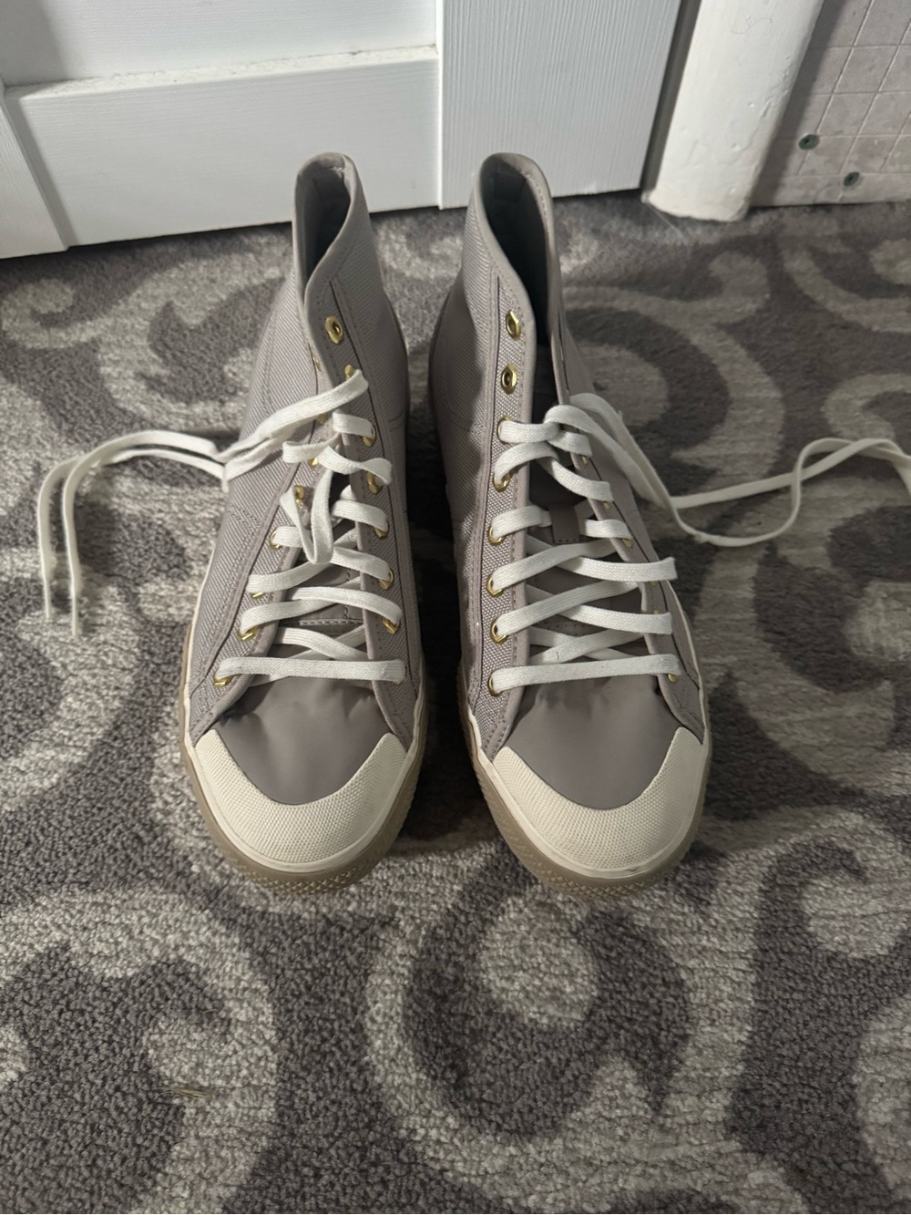 Converse High-Top Sneakers in Light Gray and White